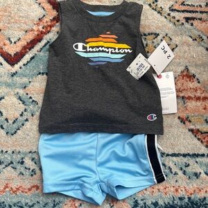 NWT Champion Kids' Charcoal Tank and Light Blue Shorts Set